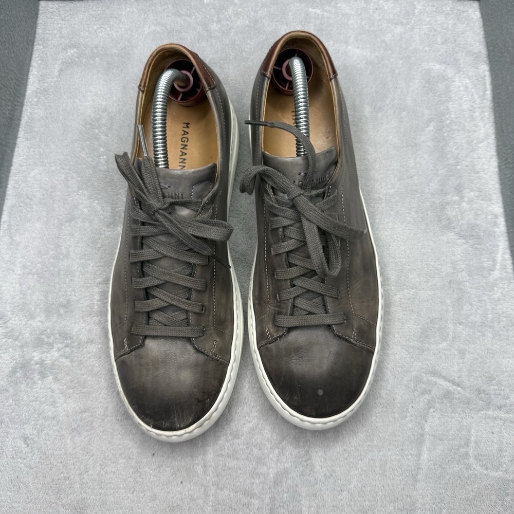 Magnanni Banks Lace-To-Toe Sneakers Grey Leather Heel Tab Men's 8.5 M 21755